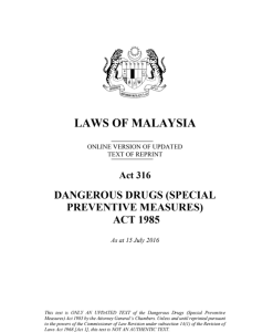 Dangerous Drugs (Special Preventive Measures) Act 1985 [Act 316]